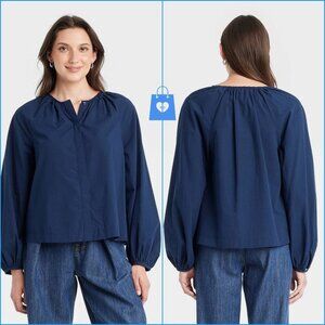 Medium - Womens Balloon Long Sleeve Blouse - Universal Thread - Navy Blue